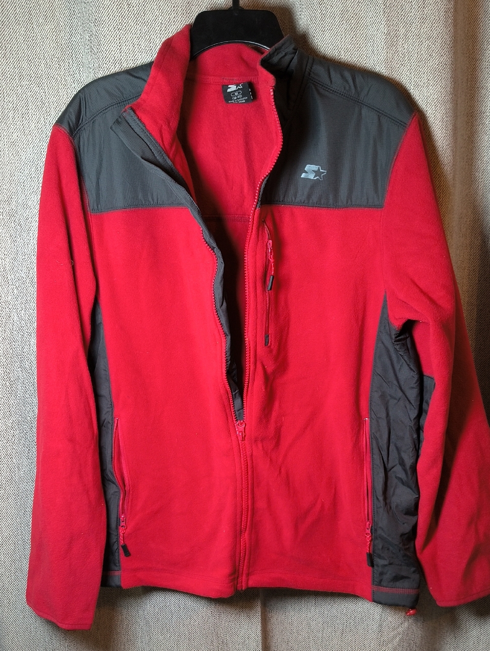 STARTER Red Fleece Performance Jacket with Dark Gray Panels